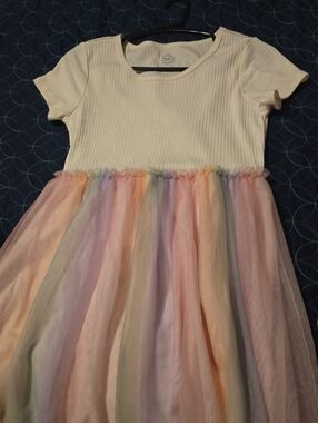 wonder nation Cream Ribbed Top Pastel Rainbow Tulle Dress